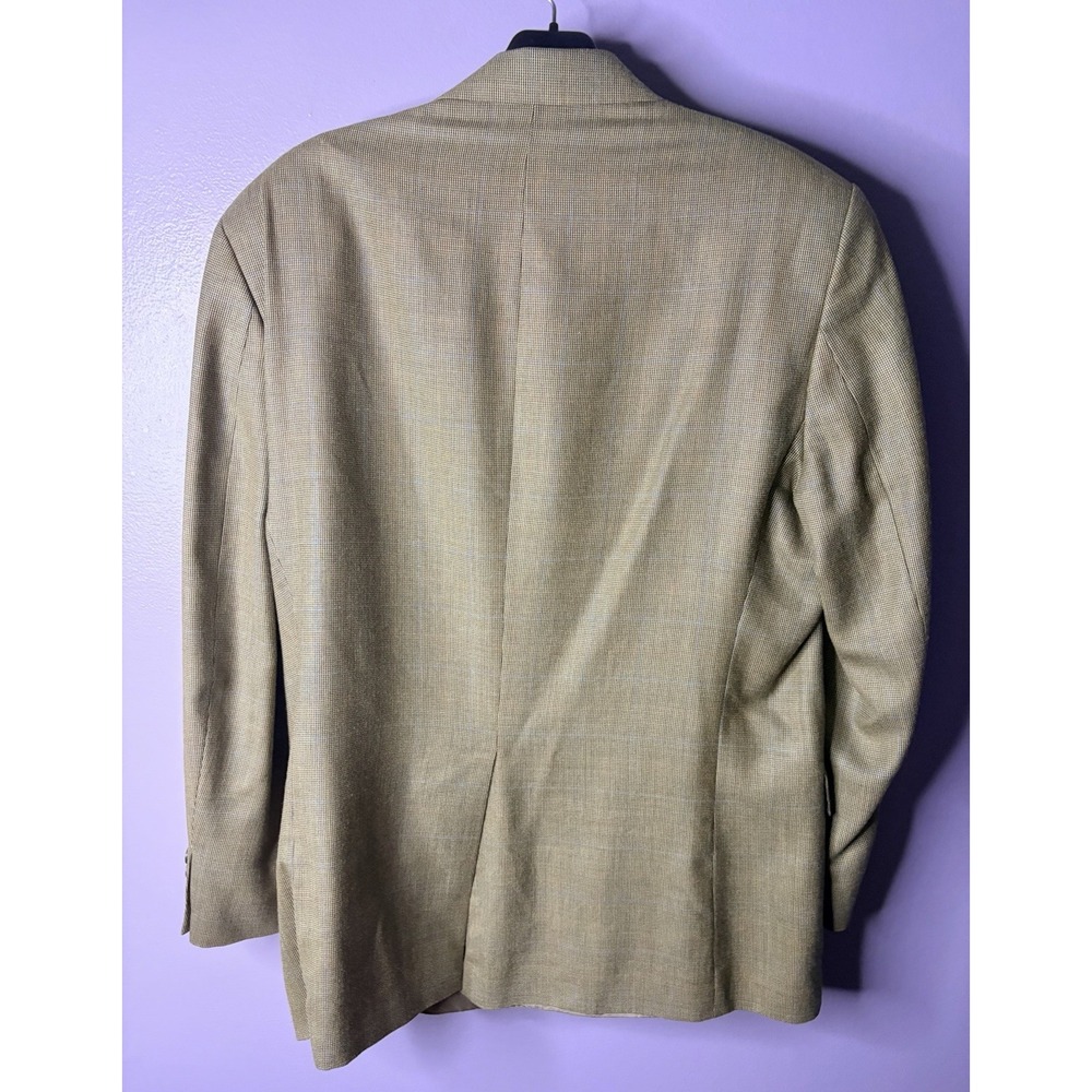 Lauren Ralph Lauren Sport Coat Blazer 44R Tan‎ Windowpane Silk Linen Wool Jacket - Picture 3 of 13